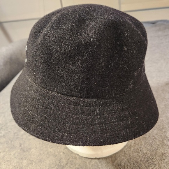 Vintage Y2K Kangol Hat Bucket Mens Medium Black Wool Lahinch Street Hip Hop - Picture 2 of 10